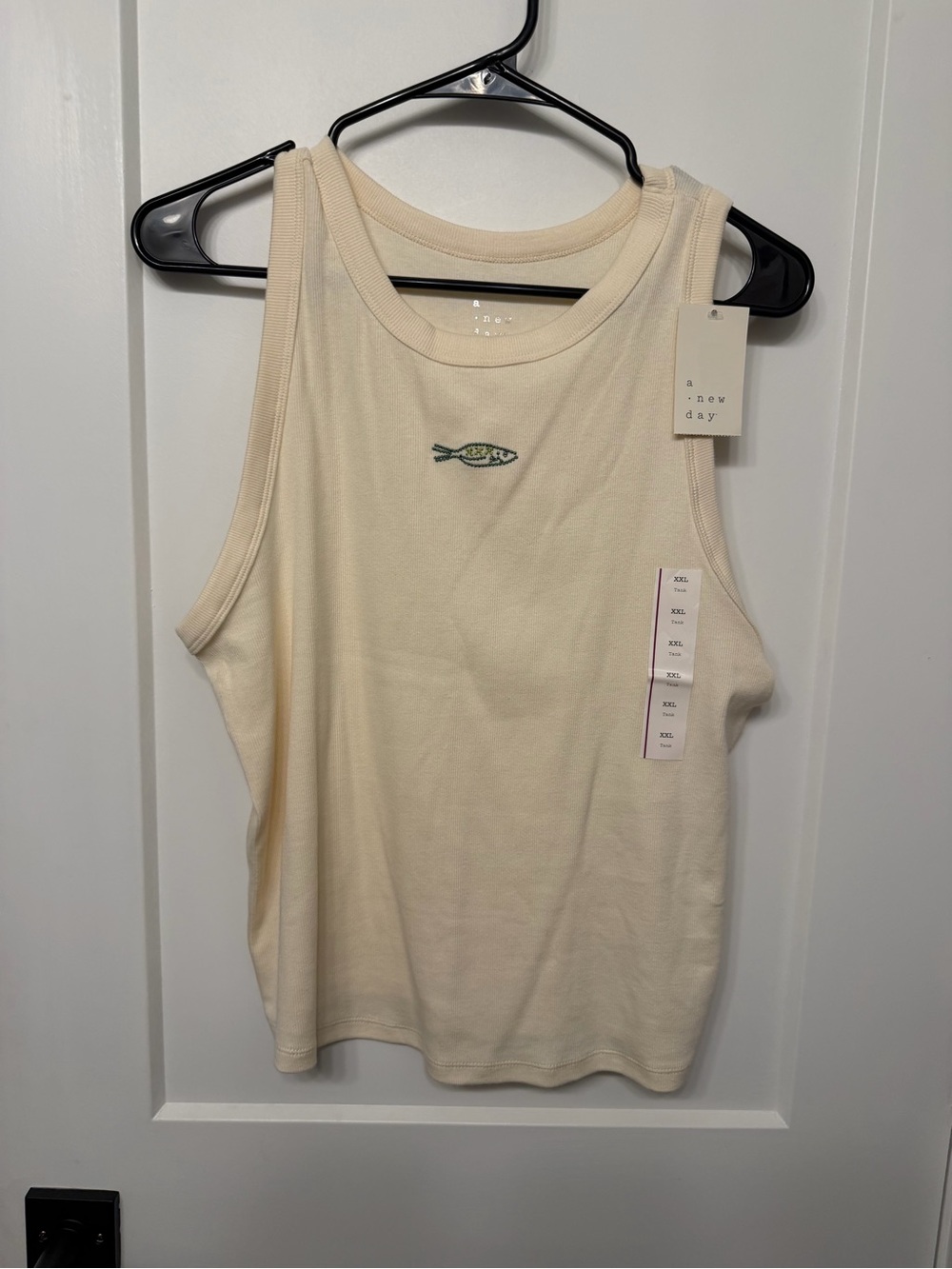 a new day Cream Tank with Fish Embroidery